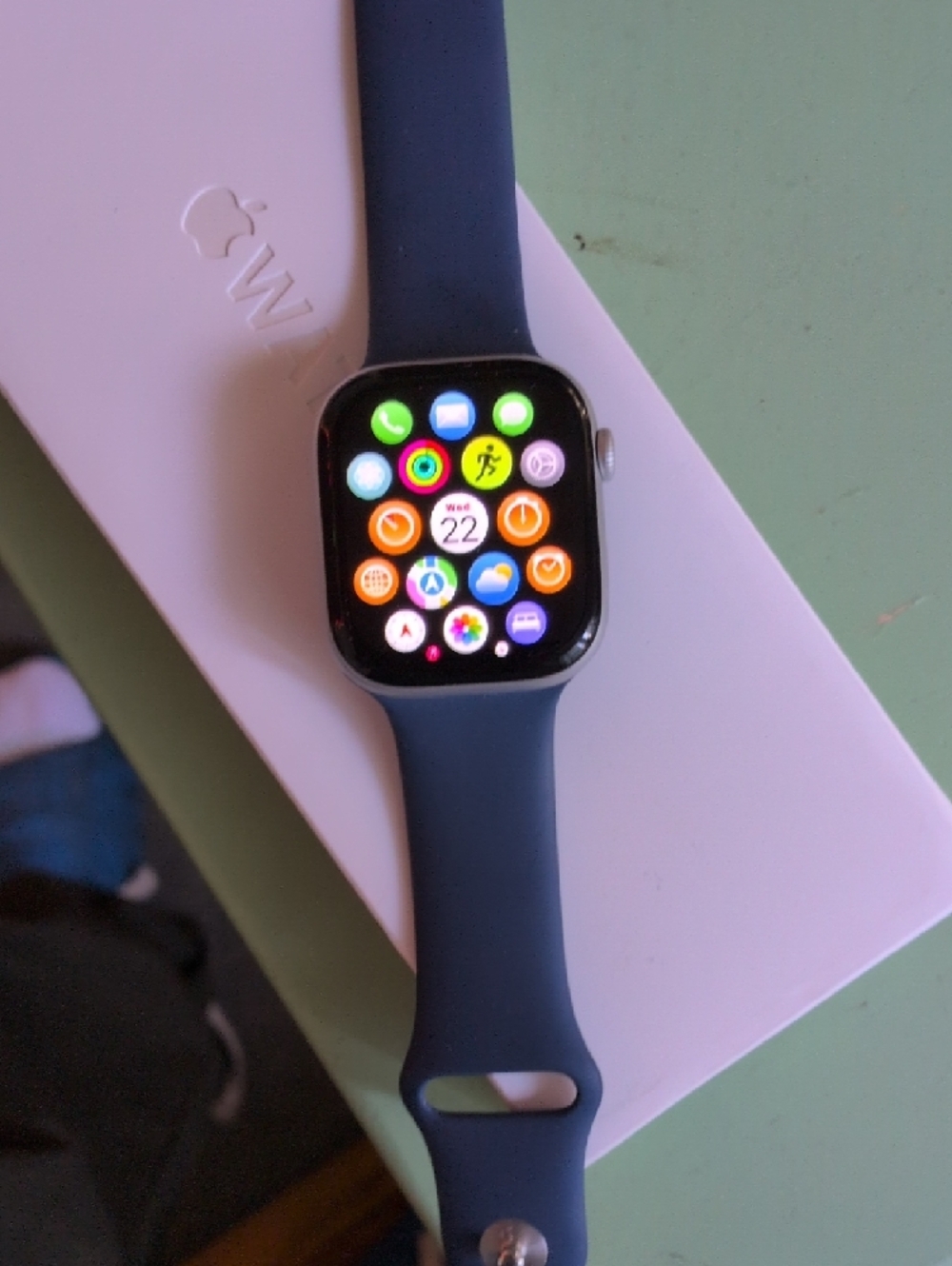 Apple Watch with Dark Blue Silicone Band - Picture 2 of 3